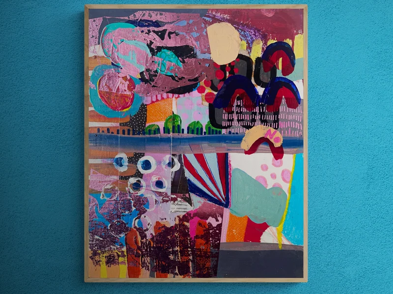 Mixed Media Abstract Collage Wall Art on Board Canvas, Paper Collage Art, Canvas Art Original