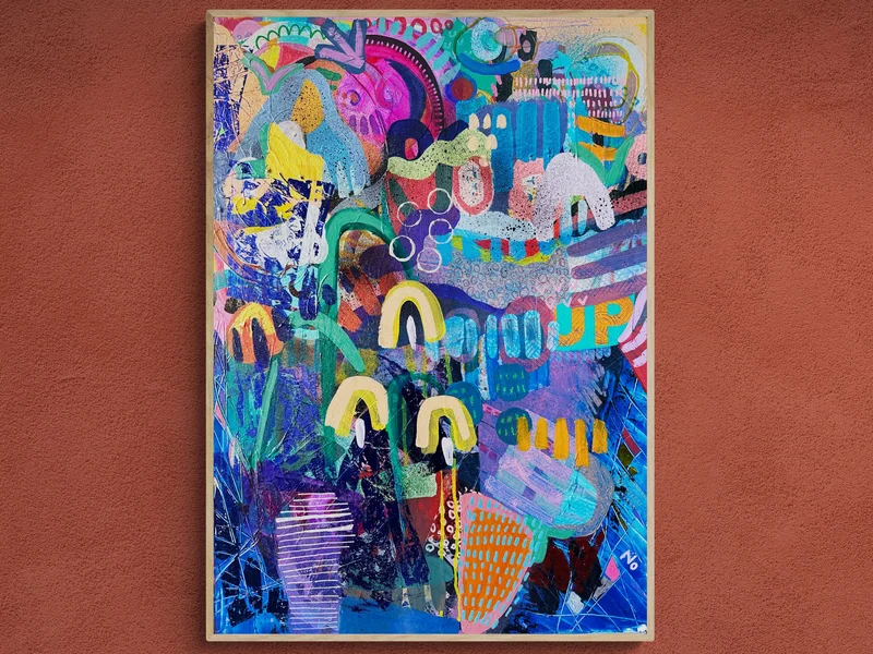 Contemporary Abstract Expressionist Painting, Mixed Media Collage Artwork, Botanical Wall Art, Original Mixed Media Assemblage Art