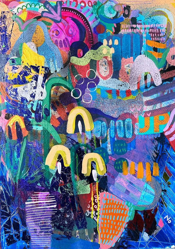 View Contemporary Abstract Expressionist Painting, Mixed Media Collage Artwork, Botanical Wall Art, Original Mixed Media Assemblage Art