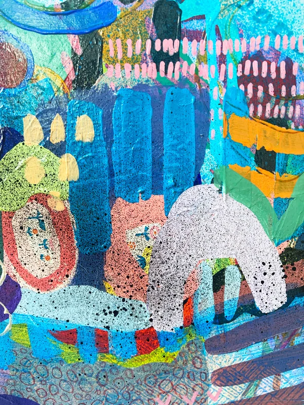 View Contemporary Abstract Expressionist Painting, Mixed Media Collage Artwork, Botanical Wall Art, Original Mixed Media Assemblage Art