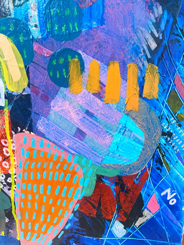 View Contemporary Abstract Expressionist Painting, Mixed Media Collage Artwork, Botanical Wall Art, Original Mixed Media Assemblage Art