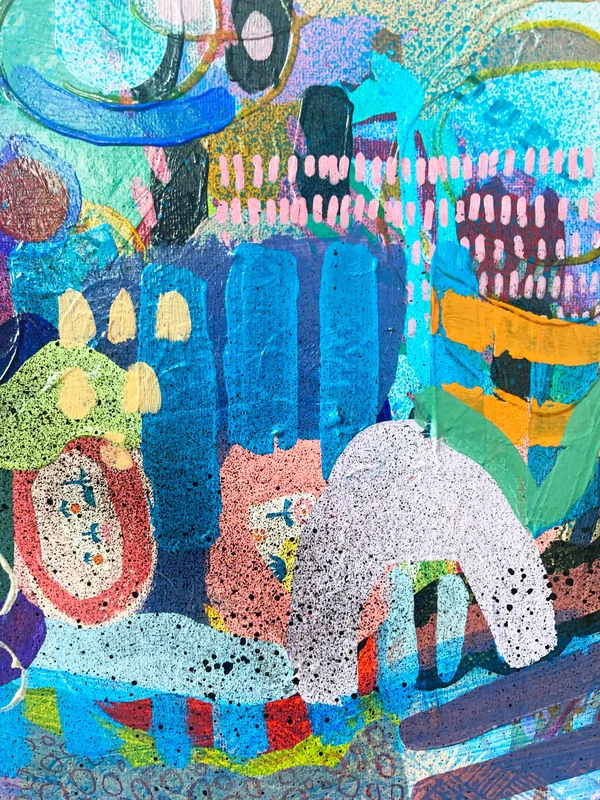 View Contemporary Abstract Expressionist Painting, Mixed Media Collage Artwork, Botanical Wall Art, Original Mixed Media Assemblage Art
