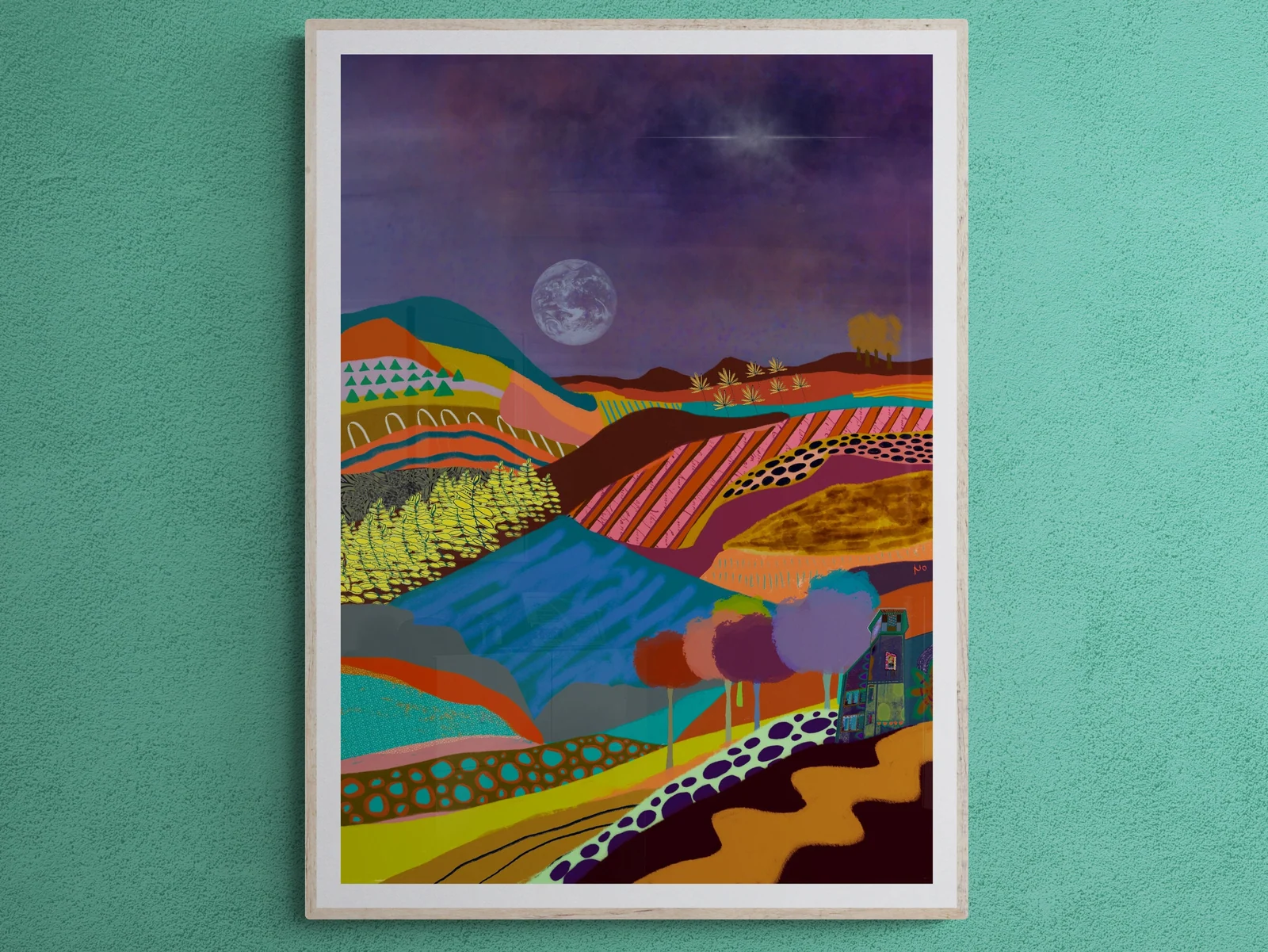 Colorful Abstract Landscape Wall Art, Digital Artwork Quality Print, Modern Painting, Mixed Media Style Wall Art, Procreate Art, Digital