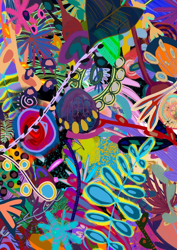 View Digital Download Vibrant Botanical Wall Art, Colourful Art, Floral Abstract Print, Modern Flowers Layer Art