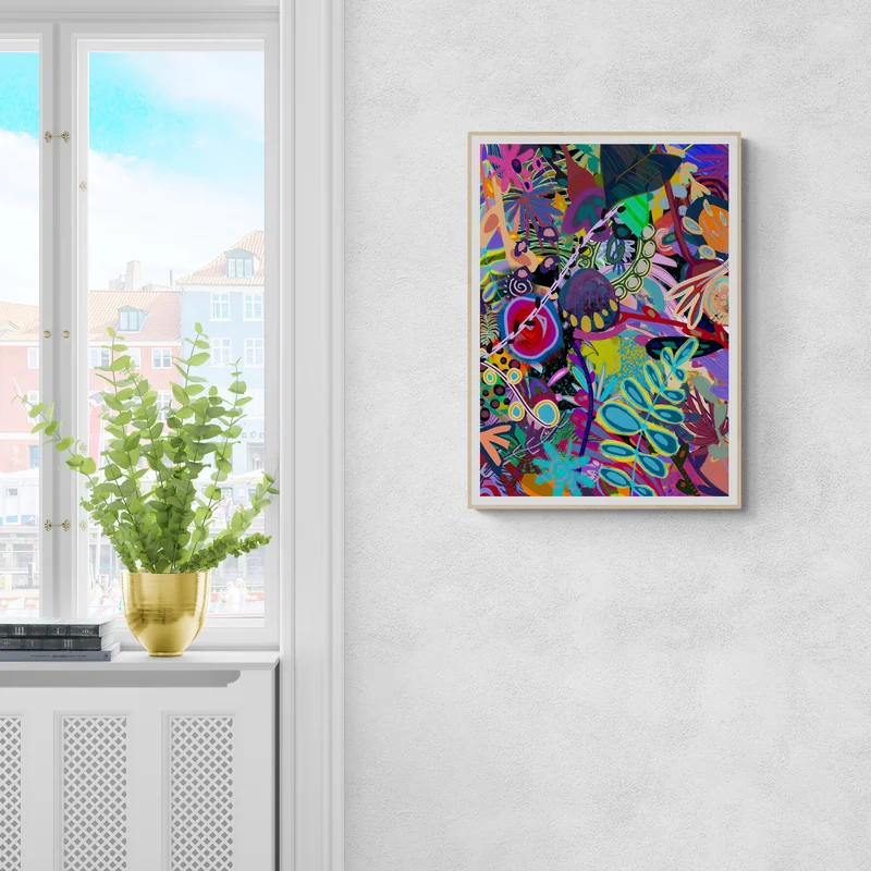 View Digital Download Vibrant Botanical Wall Art, Colourful Art, Floral Abstract Print, Modern Flowers Layer Art