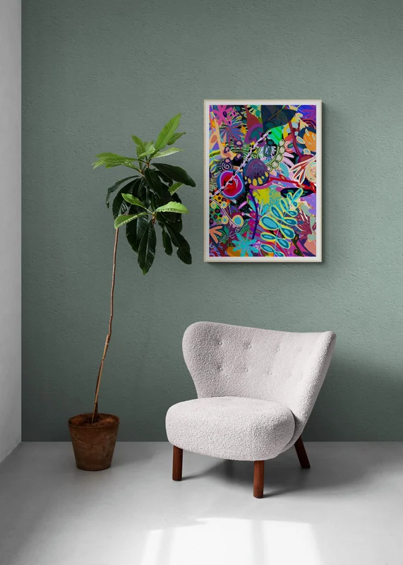View Digital Download Vibrant Botanical Wall Art, Colourful Art, Floral Abstract Print, Modern Flowers Layer Art