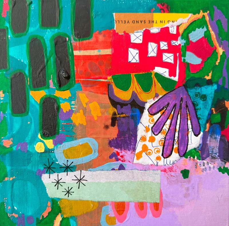 View Mini Canvas Art, Original Mixed Media Abstract Collage on Board Canvas, Colorful Abstract Art, Intuitive Expressionism, Modern Painting