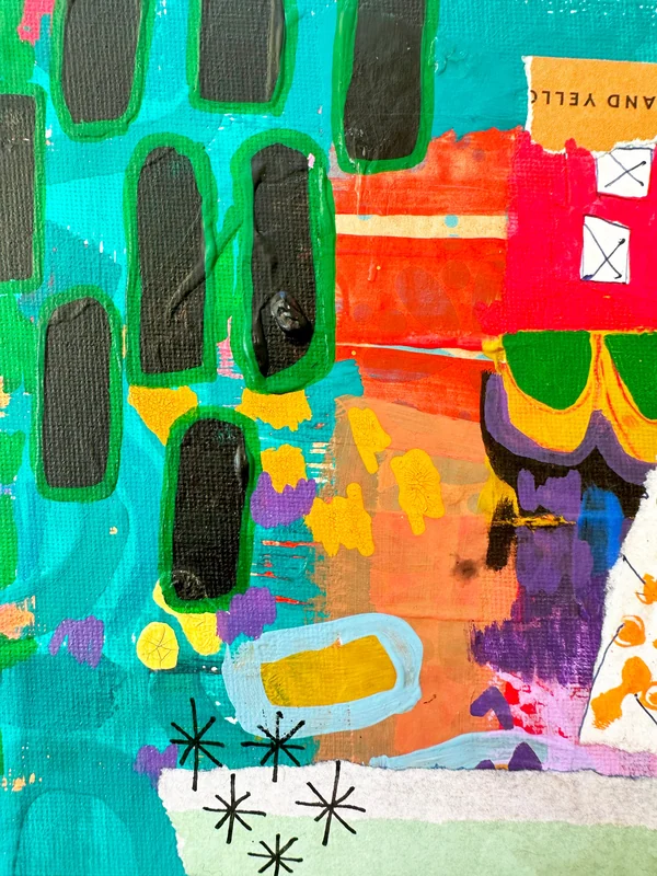View Mini Canvas Art, Original Mixed Media Abstract Collage on Board Canvas, Colorful Abstract Art, Intuitive Expressionism, Modern Painting