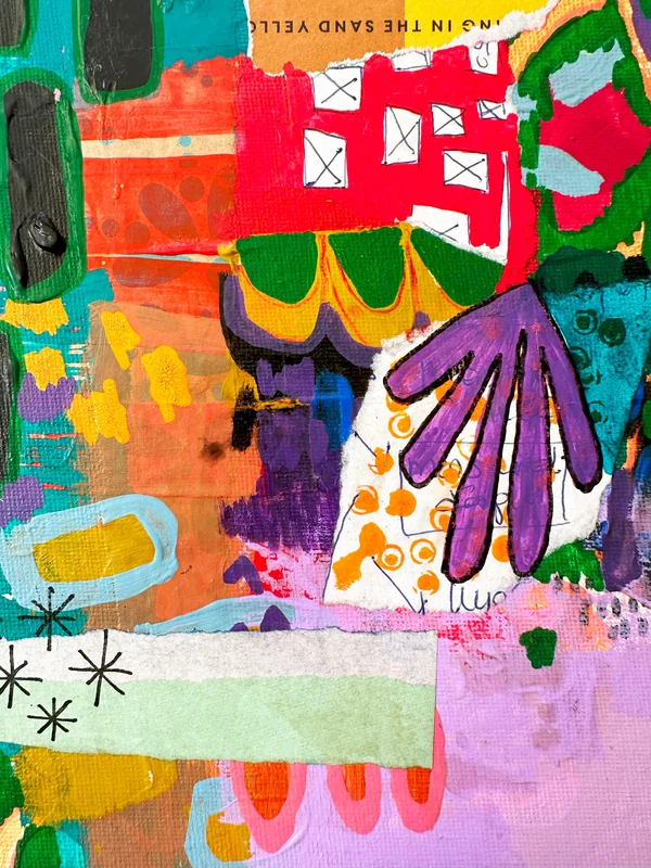 View Mini Canvas Art, Original Mixed Media Abstract Collage on Board Canvas, Colorful Abstract Art, Intuitive Expressionism, Modern Painting