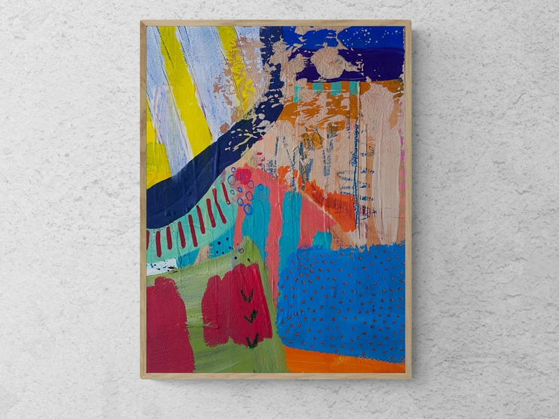 Tiny Mixed Media Collage Art on Paper, Colorful Abstract Painting, Whimsical Wall Art, Original Intuitive Art
