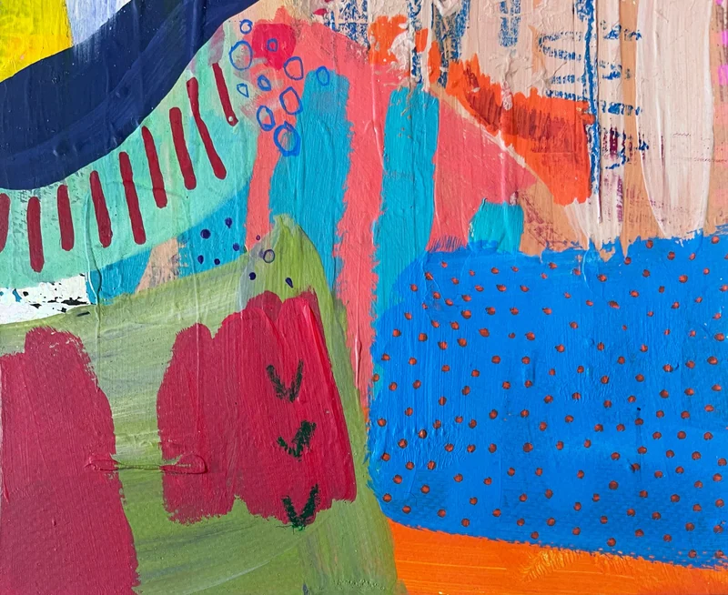 View Tiny Mixed Media Collage Art on Paper, Colorful Abstract Painting, Whimsical Wall Art, Original Intuitive Art