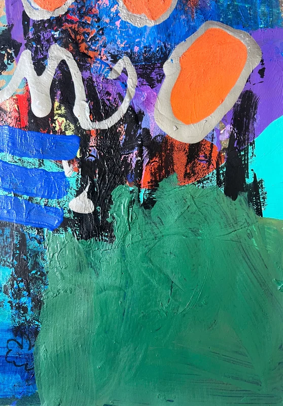 View Tiny Mixed Media Abstract Art on Paper, Colorful Modern Abstract Painting, Contemporary Wall Art, Original Intuitive Art, Doodle Collage Art