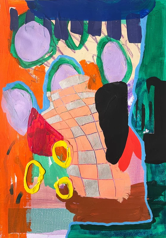 View Mixed Media Collage Art on Paper, Abstract Painting, Colorful Wall Art, Original Intuitive Art