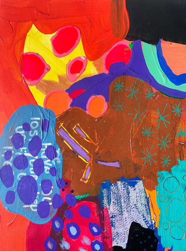 View Mixed Media Art on Paper, Abstract Painting, Colorful Wall Art, Original Intuitive Art, Quirky Collage on Paper