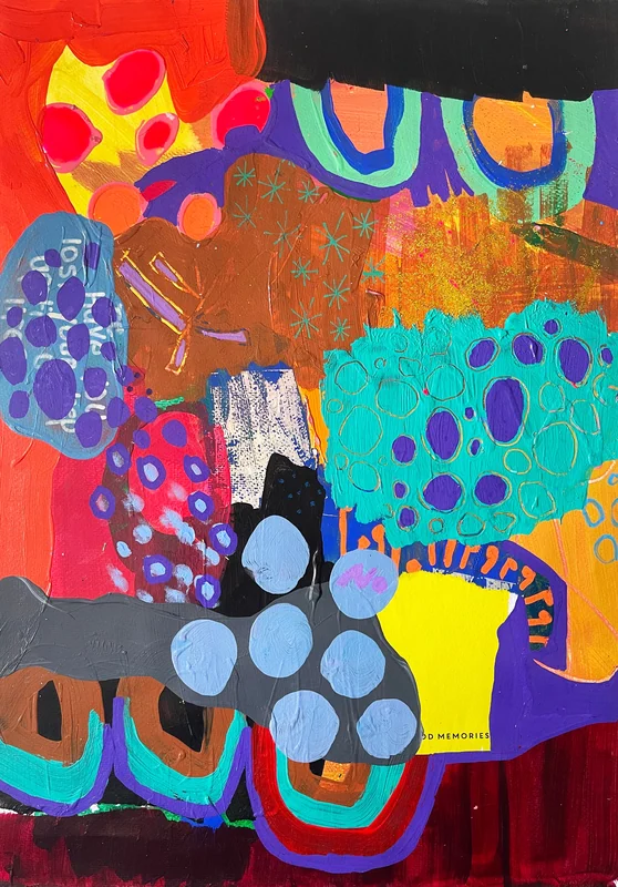 View Mixed Media Art on Paper, Abstract Painting, Colorful Wall Art, Original Intuitive Art, Quirky Collage on Paper