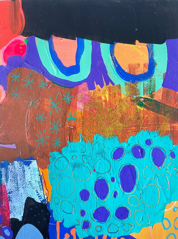 View Mixed Media Art on Paper, Abstract Painting, Colorful Wall Art, Original Intuitive Art, Quirky Collage on Paper