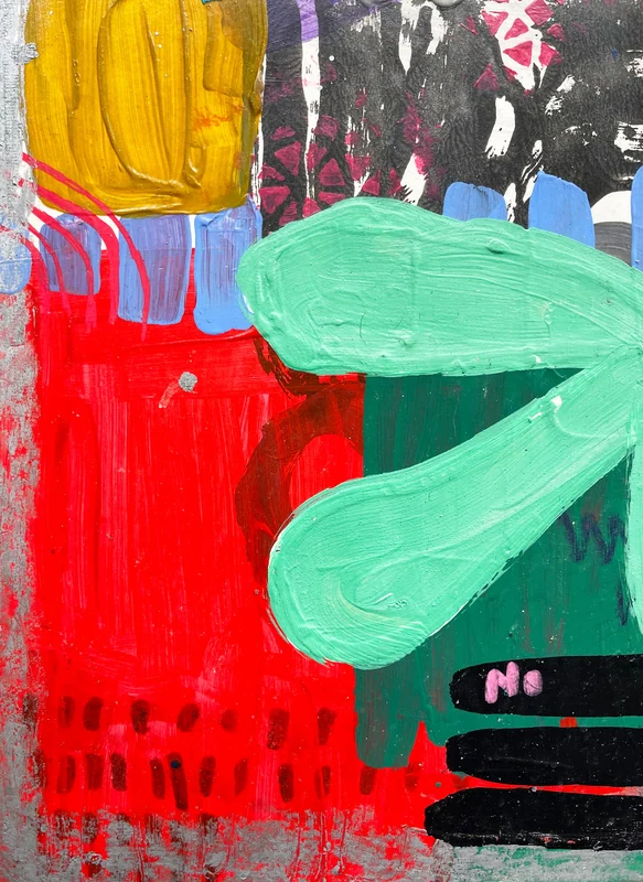 View Quirky Mixed Media Collage Art on Paper, Abstract Painting, Colorful Wall Art, Original Intuitive Art