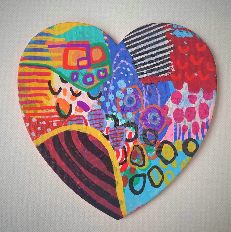 Heart Shaped Unique Colorful Abstract Small Art, Heart Art Painting