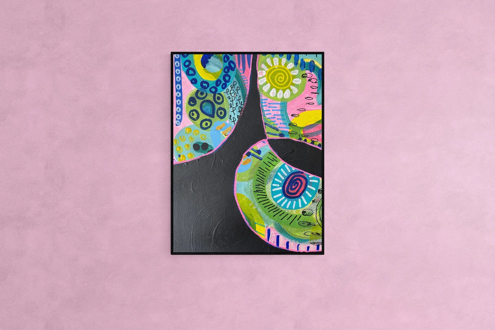 Black and Pink Unique Colorful Scribble Abstract Wall Art