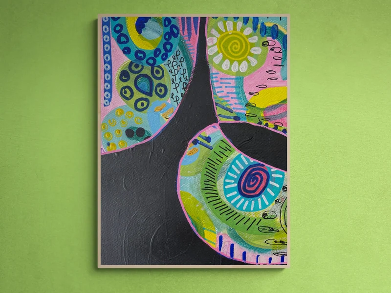 View Black and Pink Unique Colorful Scribble Abstract Wall Art
