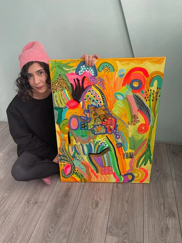 View Neon Jungle Abstract Wall Art - Large Art on Canvas - Colorful Painting on Canvas - Unique Piece