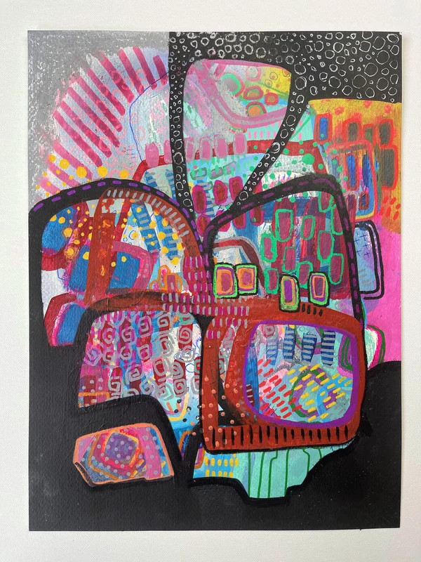 View Colorful Abstract Mixed Media Artwork - Unique Wall Art - Floral Art - Mixed Media Wall Art on Paper