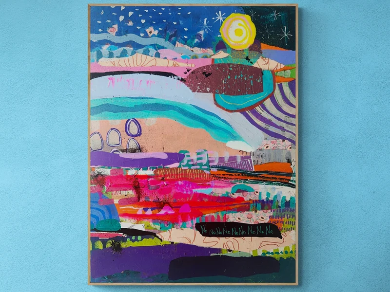 View Abstract Expressionist Landscape Painting, Colorful Wall Art on Canvas, Fields Abstraction Artwork, Intuitive Artwork, Modern Painting