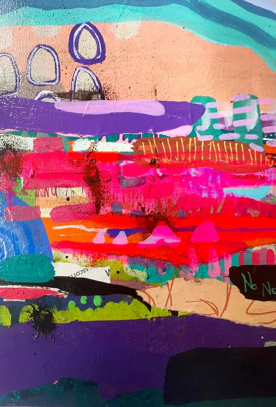 View Abstract Expressionist Landscape Painting, Colorful Wall Art on Canvas, Fields Abstraction Artwork, Intuitive Artwork, Modern Painting
