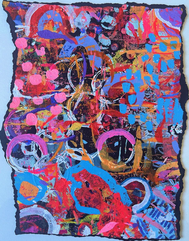 Original Torn Edges Black Surface Colourful Abstract Artwork, Junk Journal, Art Journal, Black Surface Art