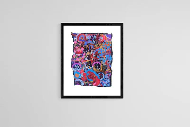 View Original Torn Edges Black Surface Colourful Abstract Artwork, Junk Journal, Art Journal, Black Surface Art