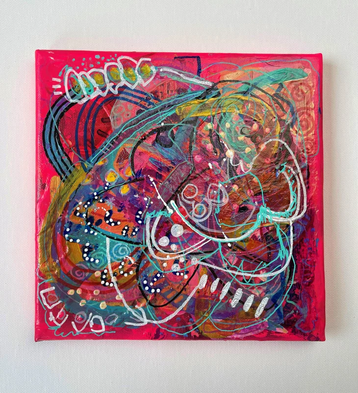 View Original Painting on Canvas Abstract Painting - Neon Pink and Scribble-Small Art