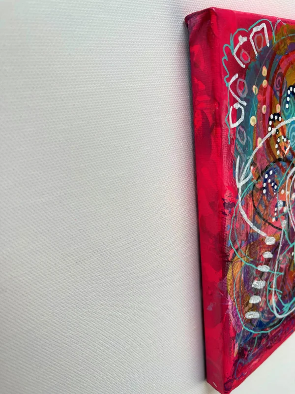 View Original Painting on Canvas Abstract Painting - Neon Pink and Scribble-Small Art