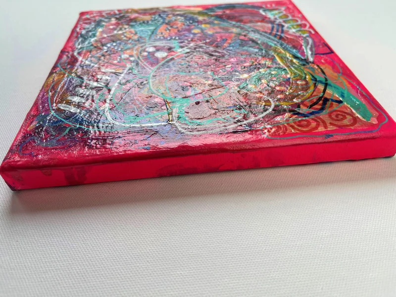 View Original Painting on Canvas Abstract Painting - Neon Pink and Scribble-Small Art