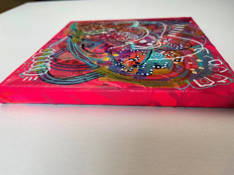 View Original Painting on Canvas Abstract Painting - Neon Pink and Scribble-Small Art