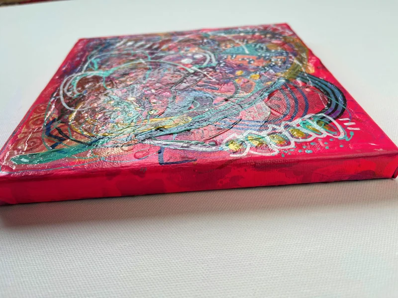 View Original Painting on Canvas Abstract Painting - Neon Pink and Scribble-Small Art