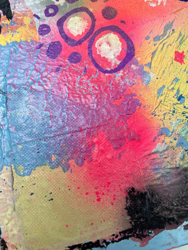 View Textured Mixed Media Artwork on Canvas - Colorful Abstract Painting on Canvas - Texture Art on Square Canvas - Mixed Media Collage