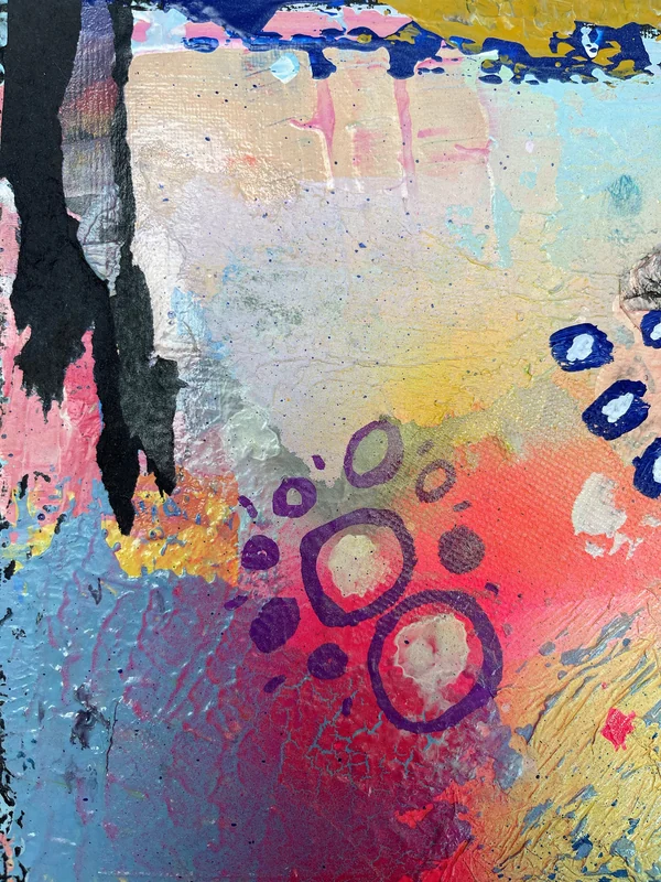 View Textured Mixed Media Artwork on Canvas - Colorful Abstract Painting on Canvas - Texture Art on Square Canvas - Mixed Media Collage