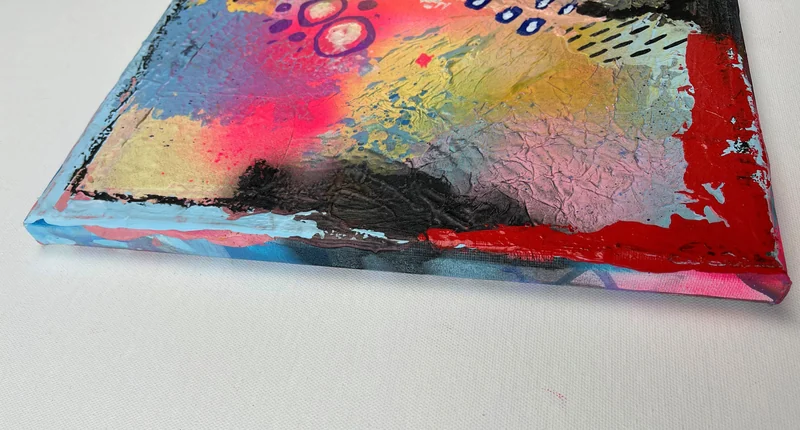 View Textured Mixed Media Artwork on Canvas - Colorful Abstract Painting on Canvas - Texture Art on Square Canvas - Mixed Media Collage