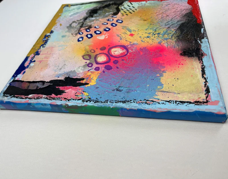 View Textured Mixed Media Artwork on Canvas - Colorful Abstract Painting on Canvas - Texture Art on Square Canvas - Mixed Media Collage