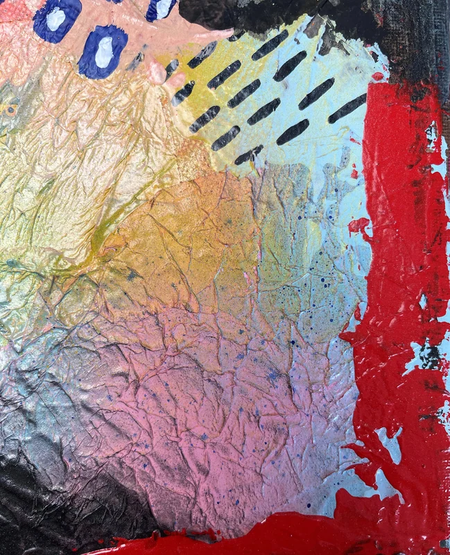 View Textured Mixed Media Artwork on Canvas - Colorful Abstract Painting on Canvas - Texture Art on Square Canvas - Mixed Media Collage