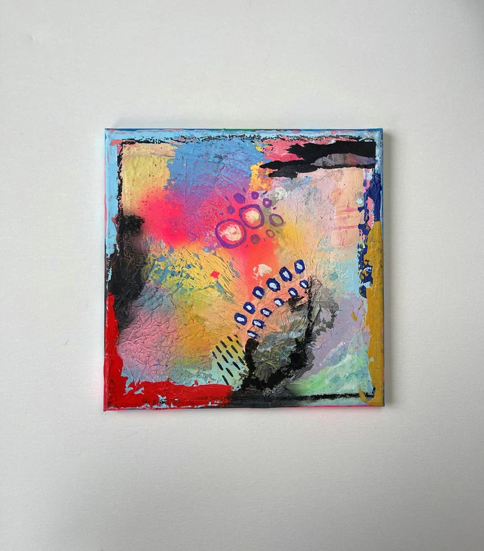 View Textured Mixed Media Artwork on Canvas - Colorful Abstract Painting on Canvas - Texture Art on Square Canvas - Mixed Media Collage